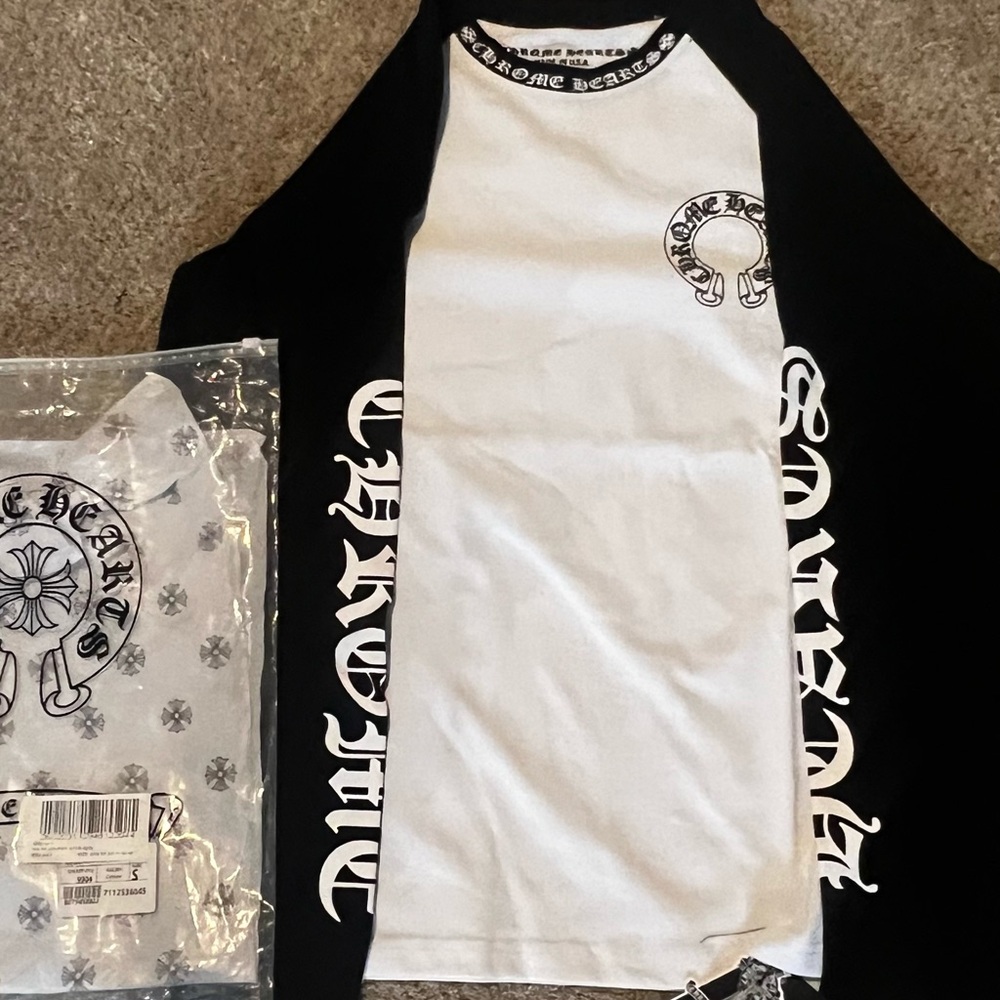 Chrome Hearts Black and White Raglan Long Sleeve Tee for men
